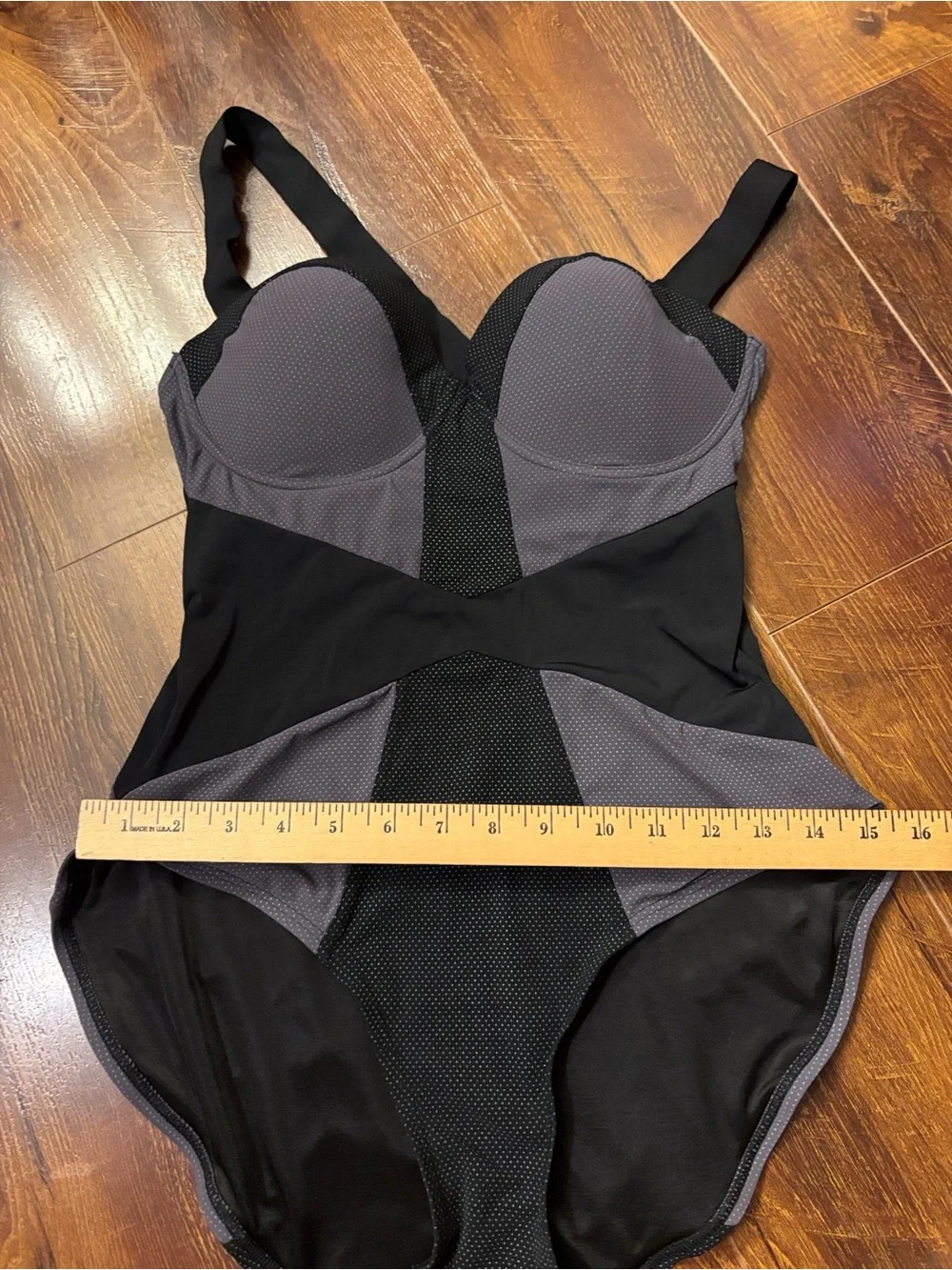 SPANX Black and Grey Dot One-Piece Shapewear Swimsuit Size 12